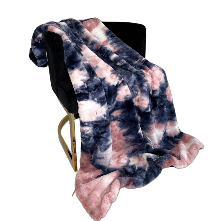 Plutus Brands Pink Navy Fureal Faux Fur Luxury Throw Blanket image - 1