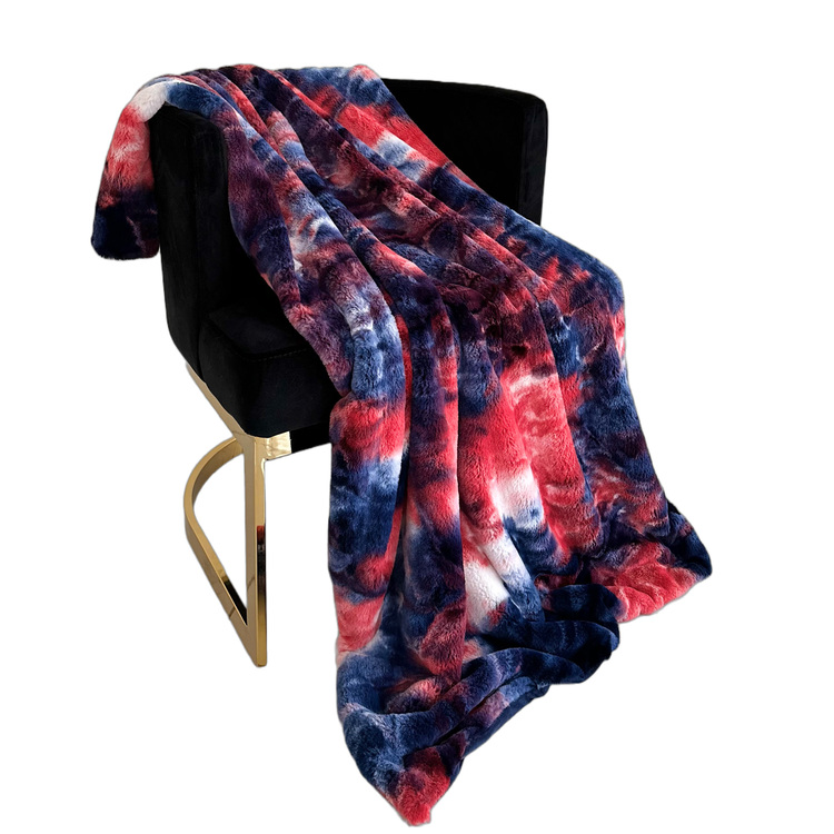 Plutus Brands Blue Red White Fureal Faux Fur Luxury Throw Blanket image - 1
