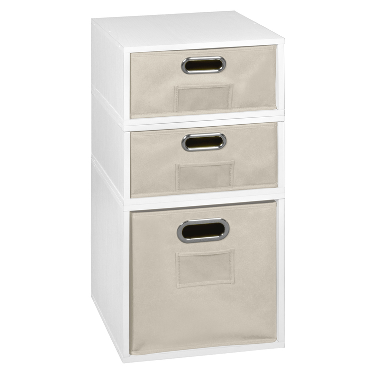White Wood Grain Storage Cubes Set - Full & Half Cubes with Foldable Bins - Regency Seating image - 1