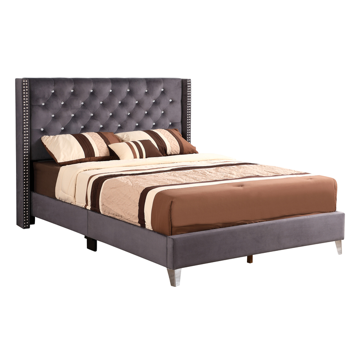 Julie Gray Tufted Upholstered Low Profile Queen Panel Bed image - 1
