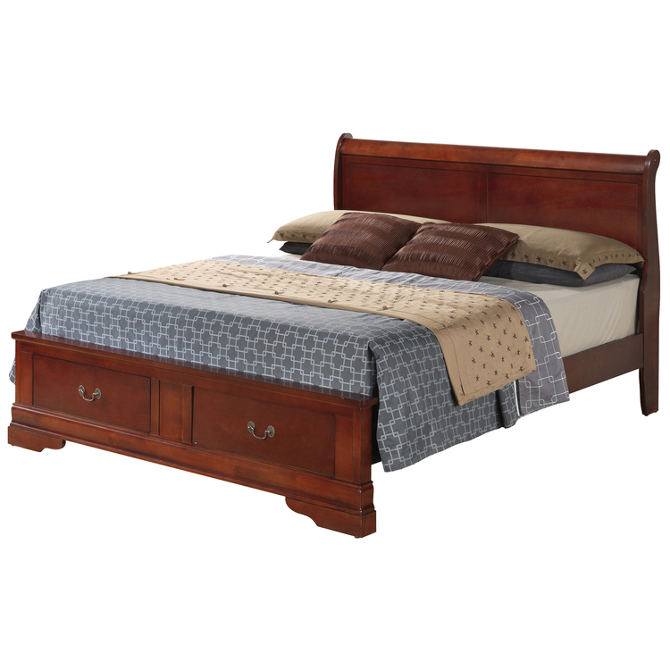 Louis Philippe Cherry Queen Storage Sleigh Wood Bed image - 1