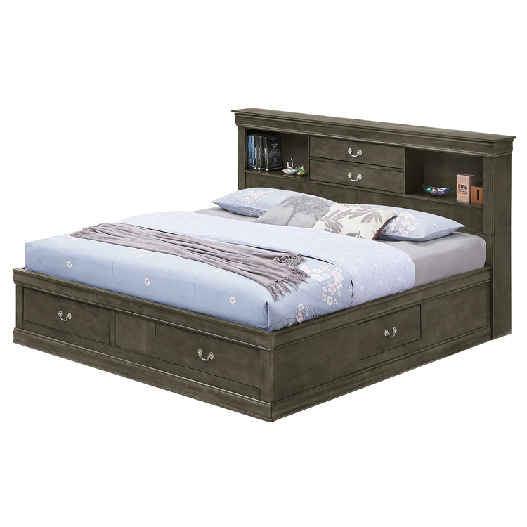 Louis Philippe Gray Queen Storage Platform Bed image - 1