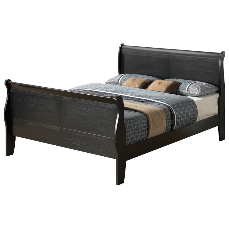 Louis Philippe Black Full Sleigh Bed with High Footboard image - 1