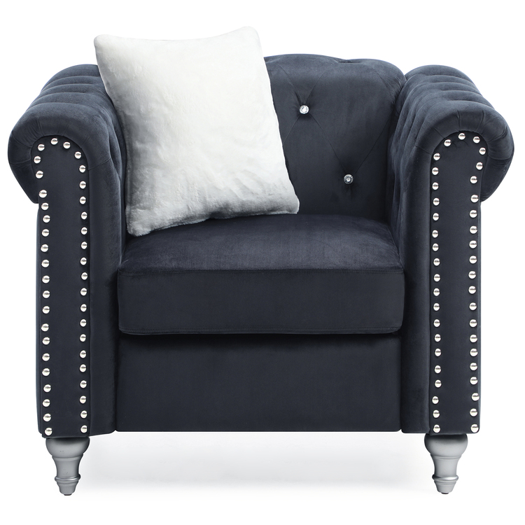 Chesterfield Microsuede Velvet Accent Chair with Chrome Nailheads