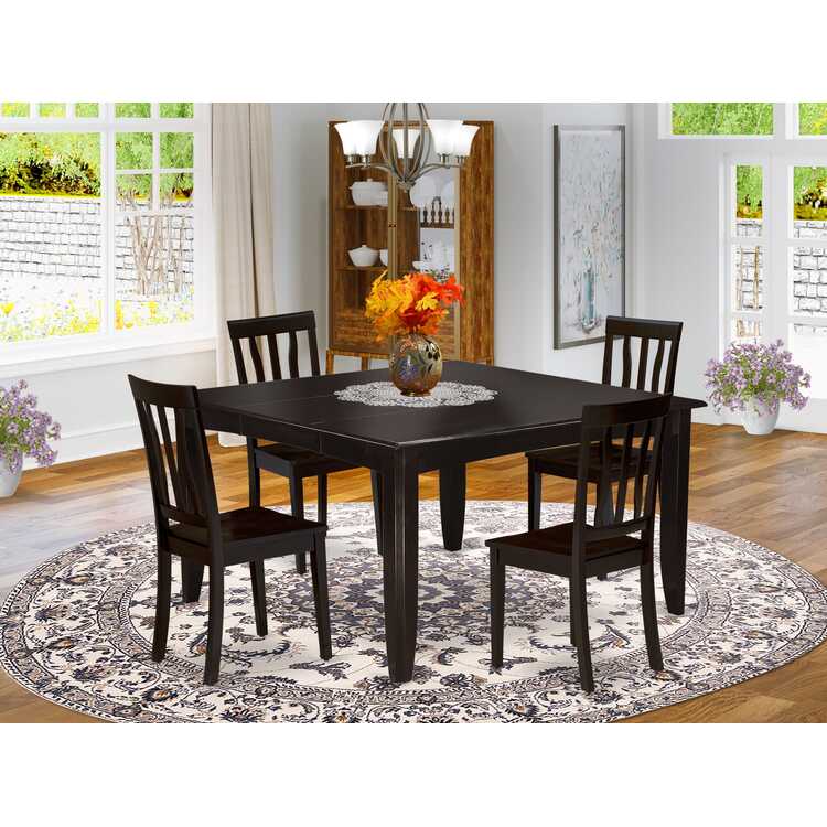 East West Furniture PFAN9-CAP-W 9 Piece Dining Room Table Set Includes a Square Kitchen Table with Butterfly Leaf and 8 Dining Chairs, 54x54 Inch, Cappuccino image - 1