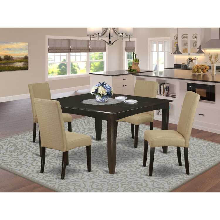 5 Piece Dining Set - Square Table & 4 Linen Chairs image - 1