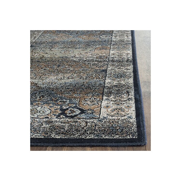 Navy Ivory Traditional Viscose Rug 9x6'7 Medium Rectangle - Safavieh image - 1