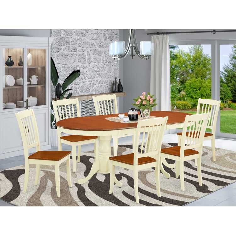 East West Furniture 7 Piece Dining Set with Oval Table and 6 Wood Seat Chairs - Thumbnail 3