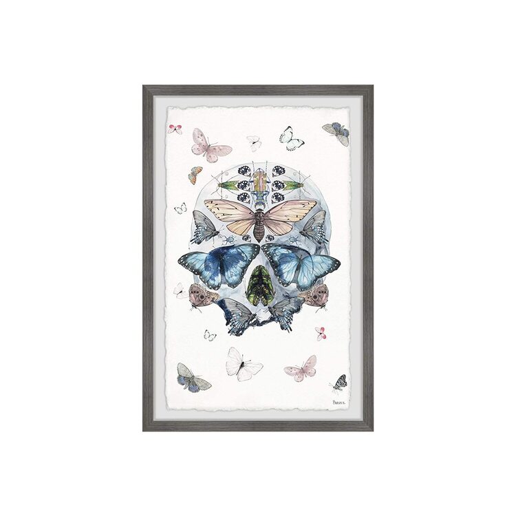 Parvez Taj Blooming Butterfly Skull Framed Painting Print image - 1