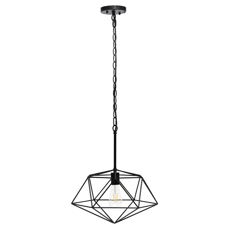 Elegant Designs Large 16" Geometric Diamond Shaped Pendant Industrial Metal Wire Cage Hanging Ceiling 1 Light Fixture, Black image - 1