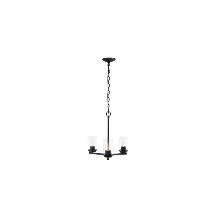 View of Industrial 3-Light Pendant Chandelier - Metal & Glass Lighting Fixture ...