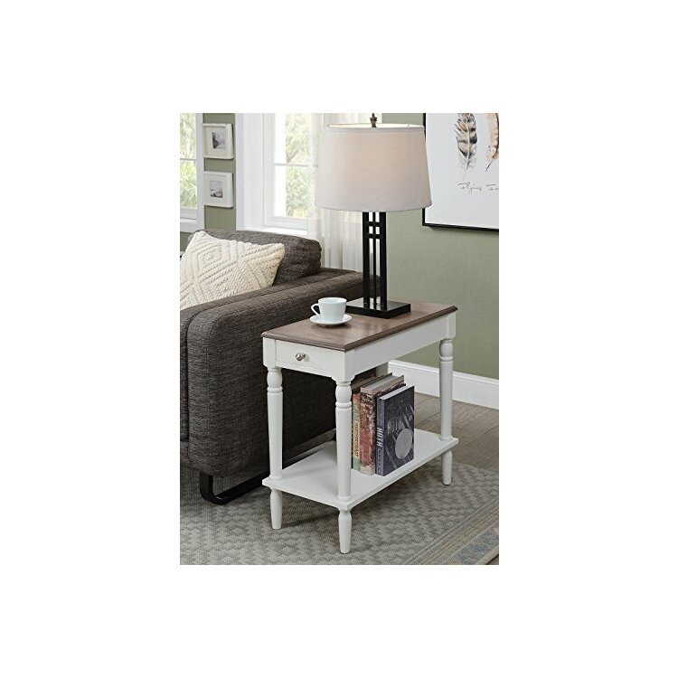 Country French Style Chairside Table Wooden Rustic Storage Drawer - Convenience Concepts image - 1