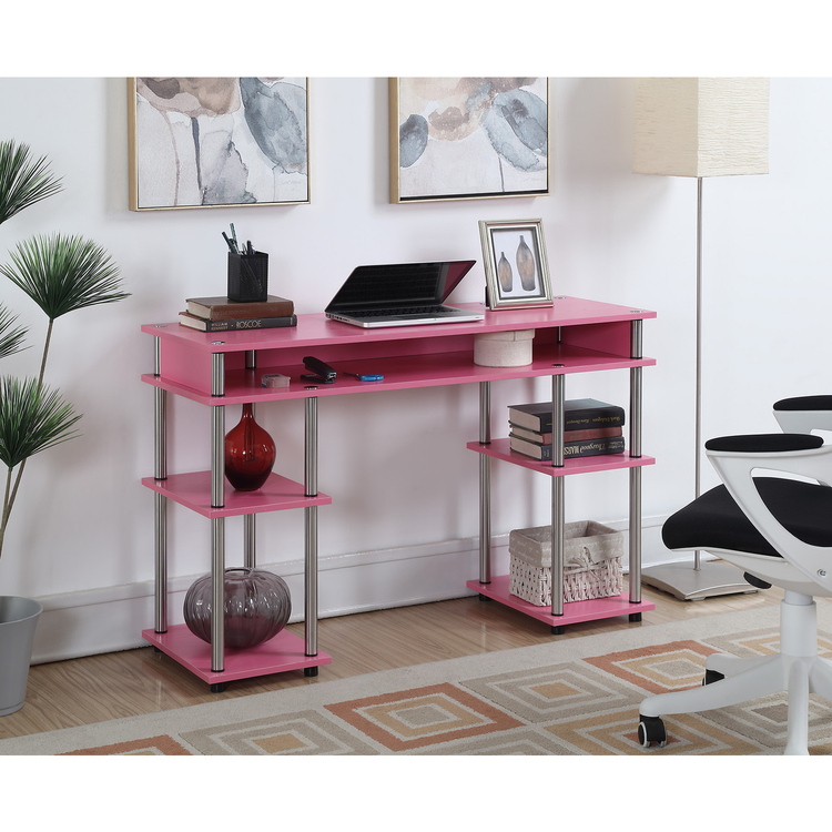 Organized dorm room with compact desk and storage solutions