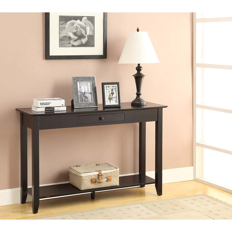 Convenience Concepts American Heritage Console Table 48" - Farmhouse Narrow Sofa Display Accent with Storage Drawer & Shelf for Classic, Transitional Living Room, Entryway, Hallway, & Bedroom, Black image - 1