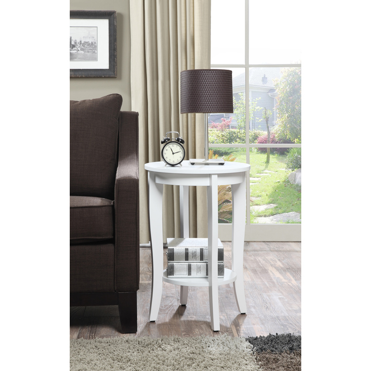 Convenience Concepts American Round End Table 18.25" - Classic Side Accent with Storage Shelf for Living Room, Traditional Family Room or Bedroom Nightstand, White image - 1