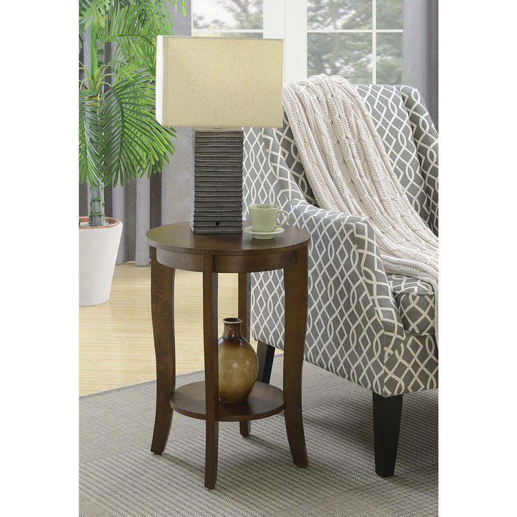 Gray Round End Table Storage Display Solid Pine Wood Birch Veneer MDF - Convenience Concepts image - 1