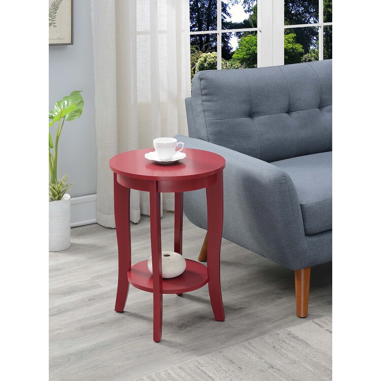 Convenience Concepts American Round End Table 18.25" - Classic Side Accent with Storage Shelf for Living Room, Traditional Family Room or Bedroom Nightstand, Cranberry Red image - 1