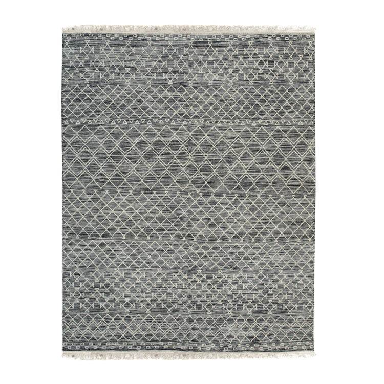 EORC Black Handwoven Wool Contemporary Punja Kilim Rug, 4' x 6' image - 1