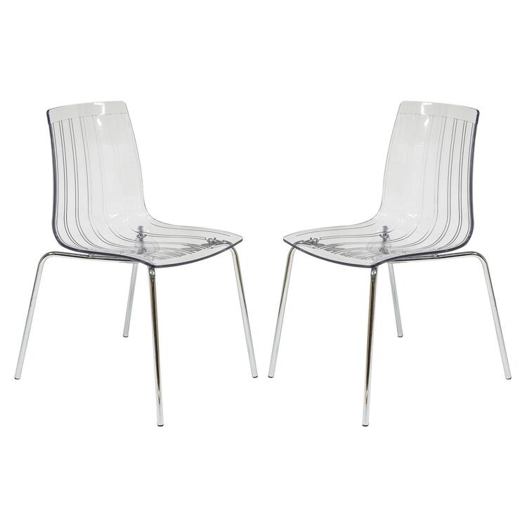 Transparent Plastic Dining Chairs Set of 2 Blue Chrome Legs - LeisureMod image - 1