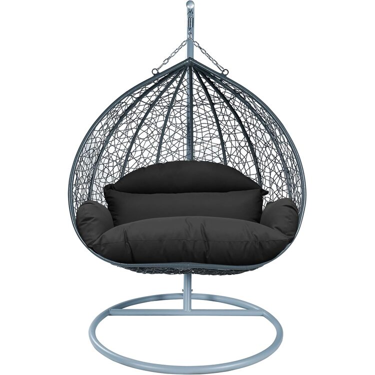 Leisuremod Recluse Collection Modern Outdoor Swing Chair Grey Frame with ES57 Black Cushion image - 1