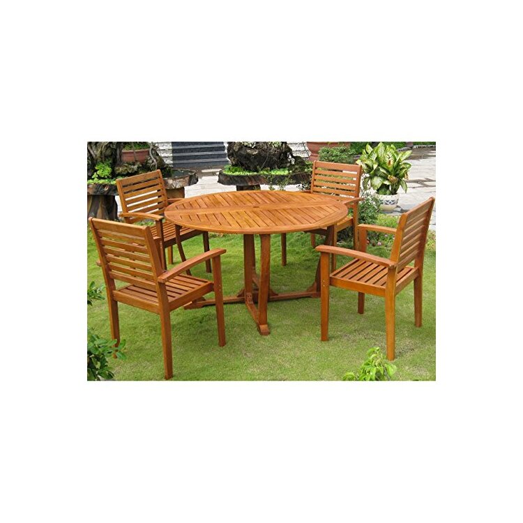 International Caravan Outdoor Dining Set - Round Table & 4 Chairs - Balau Wood image - 1