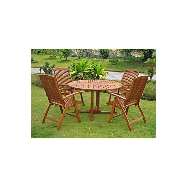International Caravan Outdoor Round Dining Set - Balau Wood Table & 4 ...