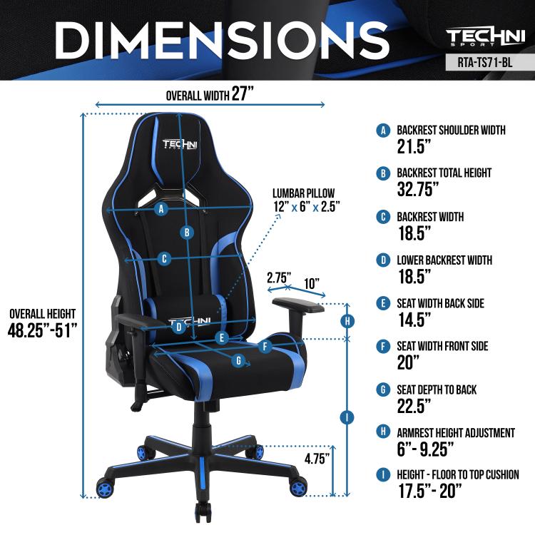Techni Sport TSF71 Fabric OfficePC Gaming Chair, Blue 261.6700