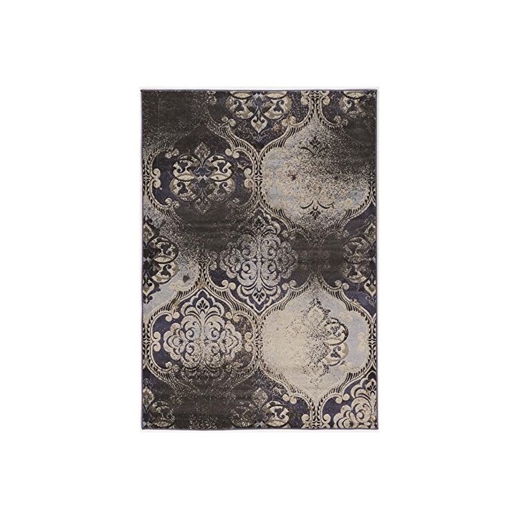 Vintage Powerloomed Polypropylene Turkish Rug 5x7'6 Damask Floral Design - Linon image - 1