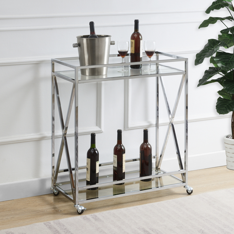 Convenience Concepts Oxford Chrome Glass Bar Cart with Shelf image - 1
