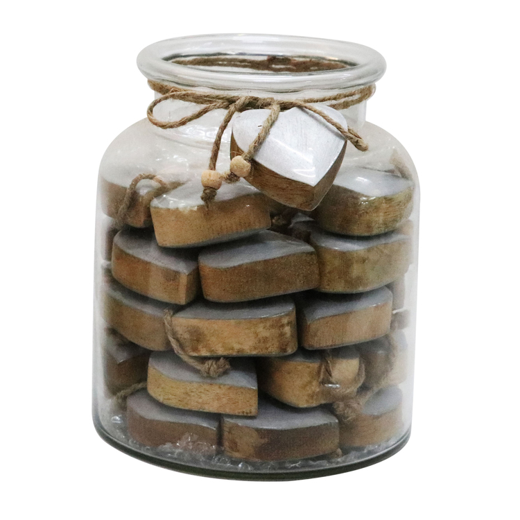 A&B Home Jar with Small Enamel Heart Ornaments - 6.5"Dia. x 8" - Gray, Clear image - 1