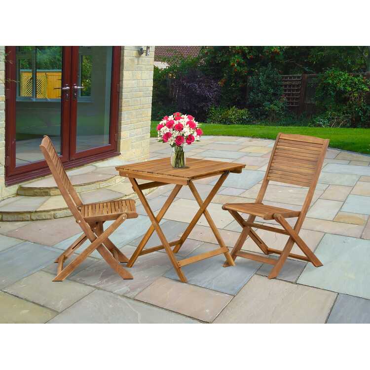 Acacia Wood Patio Bistro Set - Table & 2 Folding Chairs - OJCommerce.com