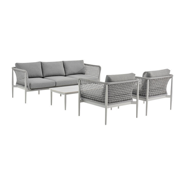 Rhodes Outdoor Patio 4 Piece Conversation Set in Aluminum with Sintered Stone and Gray Cushions image - 1
