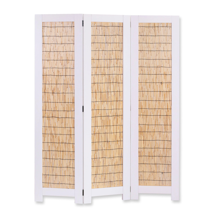 White Wicker Room Divider 3 Panel Handmade - ScreenGems image - 1