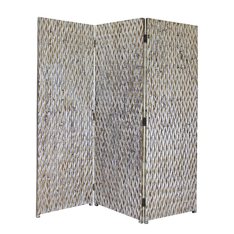 Silver Metallic Patterned Wood Panel Screen - ScreenGems image - 1