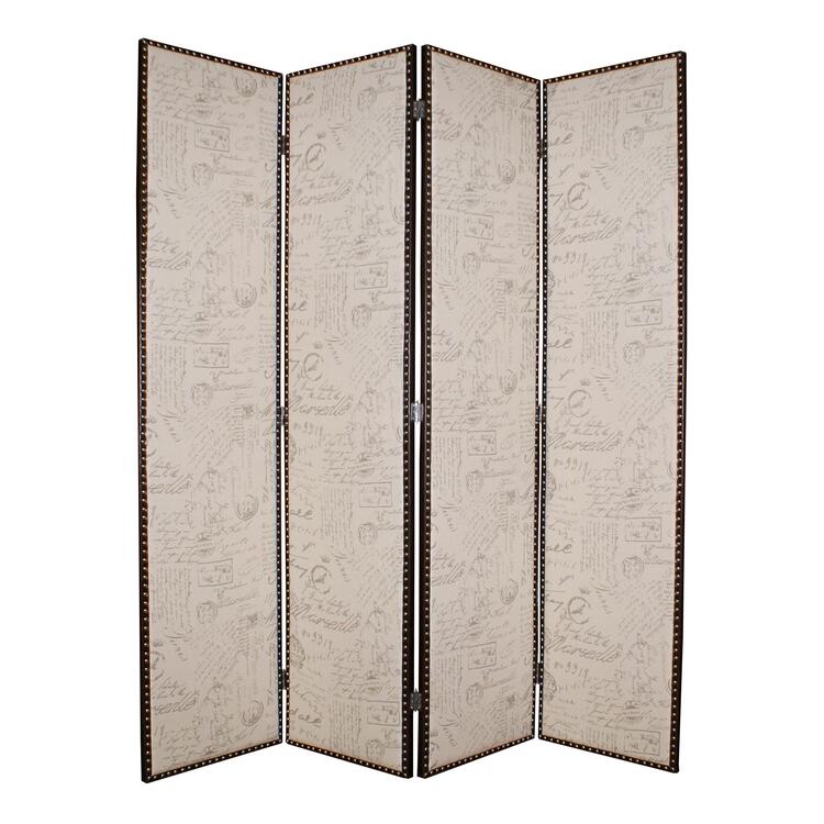 Natural Fir Room Divider 4-Panel Double Sided Screen