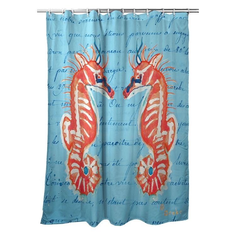Betsy Drake Interiors Coral Seahorse Shower Curtain image - 1