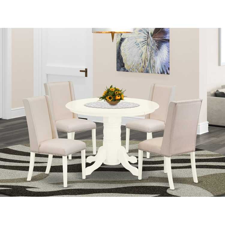 5 Piece Dinette Set - Round Table & 4 Cream Chairs image - 1