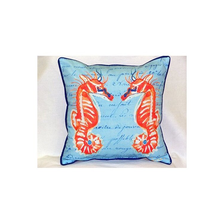 Small Blue Coral Sea Horses Indoor/Outdoor Pillow 12x12 - Betsy Drake Interiors image - 1