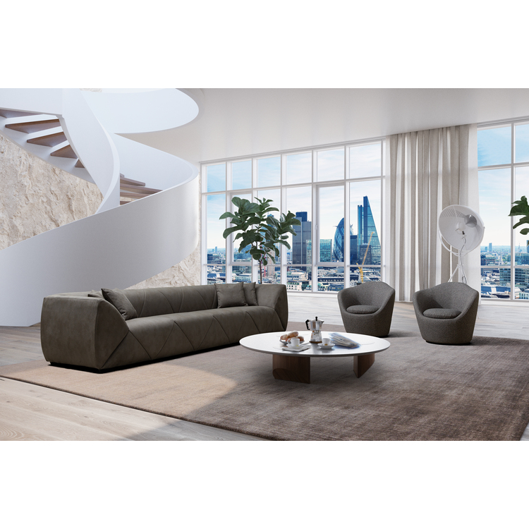 Whiteline Modern Living Quarry 4 Seater Sofa, in Dark Grey Nubuk SSE-Buffalo913, Quilted Pattern, Legs in Black. image - 1