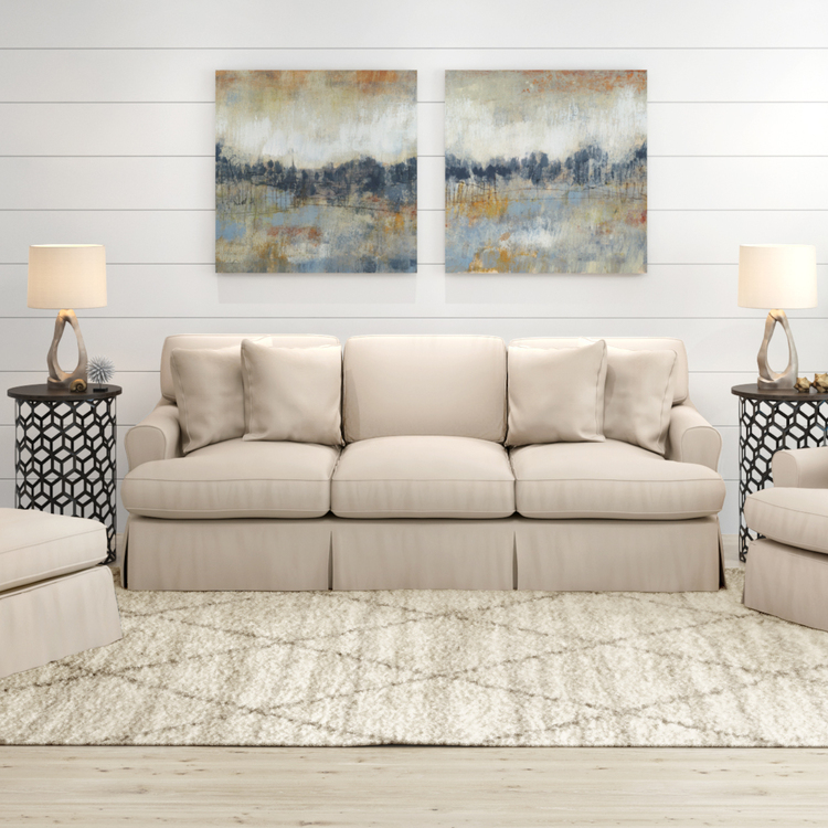 Sunset Trading Horizon T-Cushion Slipcovered Sofa | Performance Fabric Washable Water-Resistant Stain-Proof | Tan image - 1