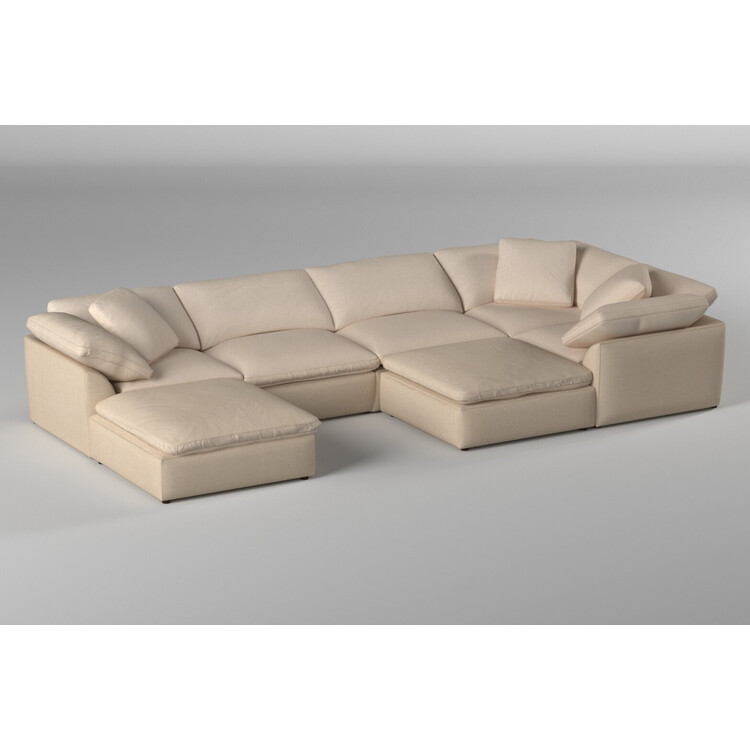 Contemporary Modular U-Shaped Sofa Set - Tan/Beige Slipcovered 7PC image - 1