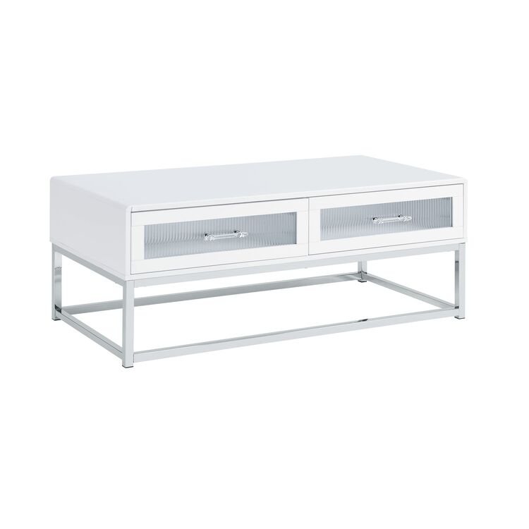 Picket House Furnishings Modern Coffee Table with LED - Glossy White & Chrome Base image - 1
