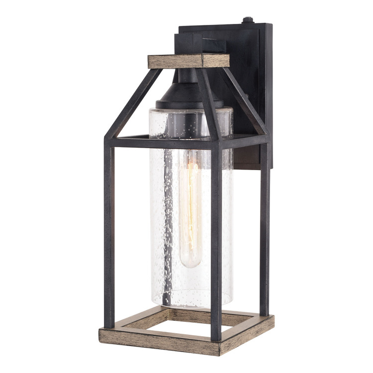 Outdoor Wall Lantern Black Wood Dusk to Dawn Light Fixture - 6.25 Inch Clear Glass Sconce image - 1