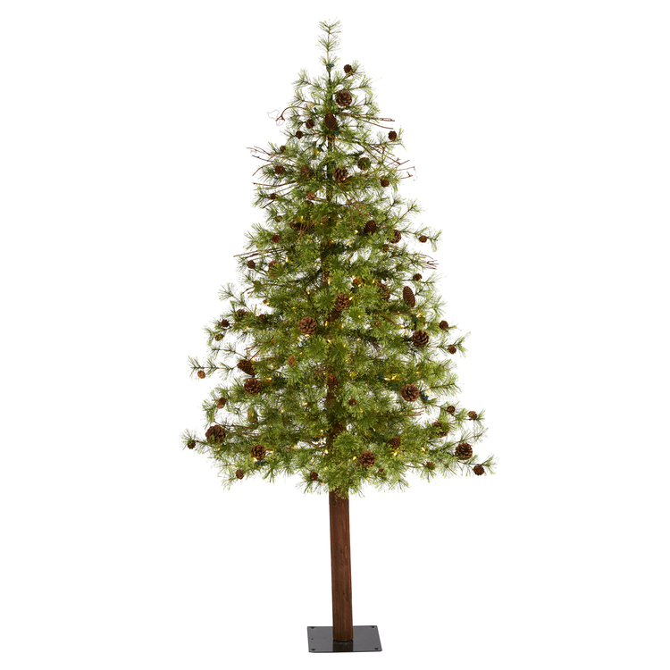 HomeStock 6-Foot Alpine Artificial Christmas Tree with 150 Clear Multifunction Lights and Pine Cones on Trunk - Perfect for Festive Holiday Decor image - 1