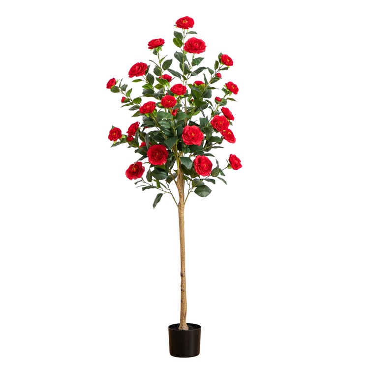 Nearly Natural 5ft. Artificial Red lia Rose Tree image - 1