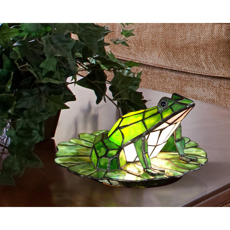 Frog Lily Pad Tiffany Style Accent Table Lamp with Glass Shade & Wooden Base - Dale Tiffany Lamps image - 1