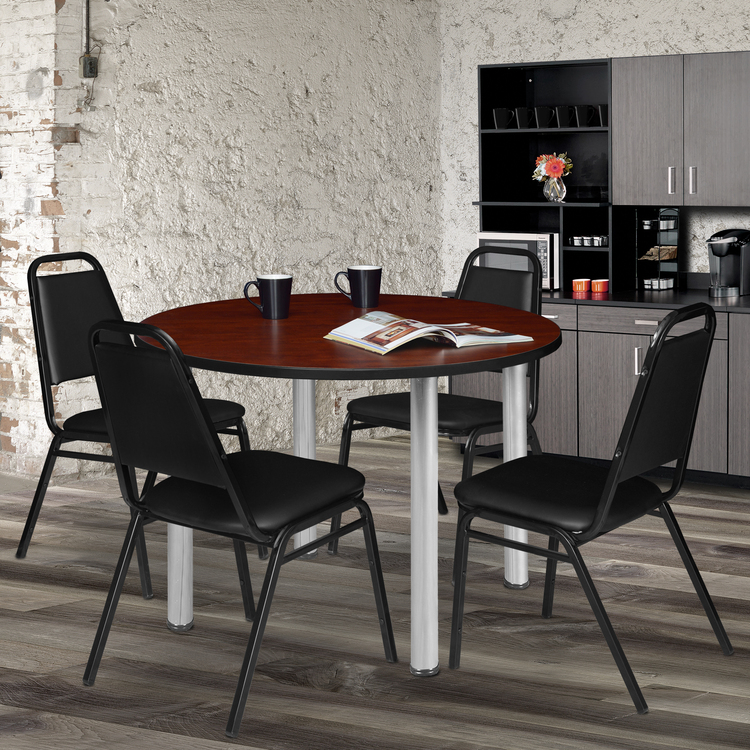 Kee 48" Round Breakroom Table- Cherry/ Chrome image - 1