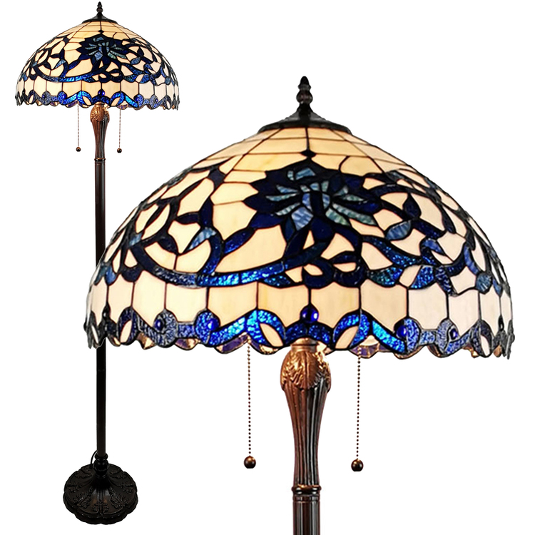 Warehouse of Tiffany Rexi 18-inch Blue/White Flower Design Glass/Bronze -Style Floor Lamp image - 1