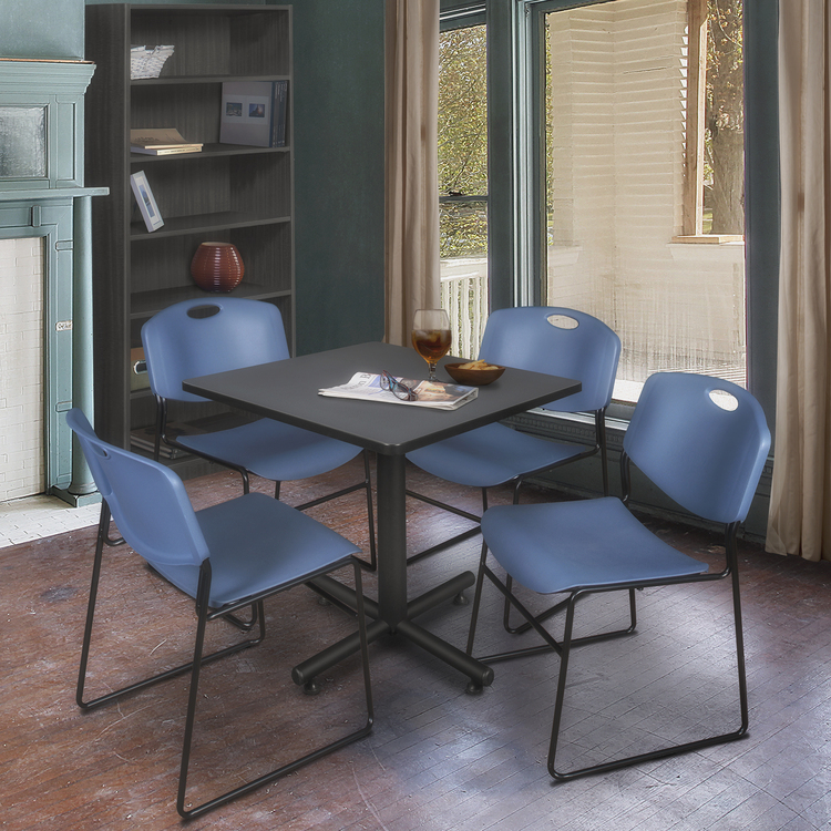 Grey Square Breakroom Table & Blue Stack Chairs Set 30 4 Seat - Regency Seating image - 1