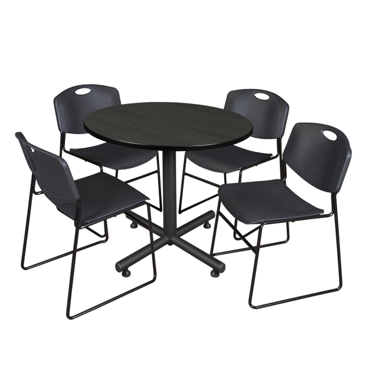 Regency Kobe 36" Round Breakroom Table- Ash Grey & 4 Zeng Stack Chairs- Black image - 1